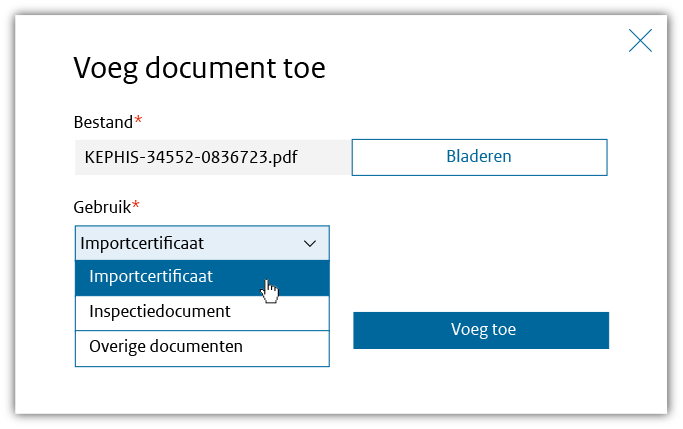 Schermvoorbeeld van de pop-up om documenten toe te voegen.
