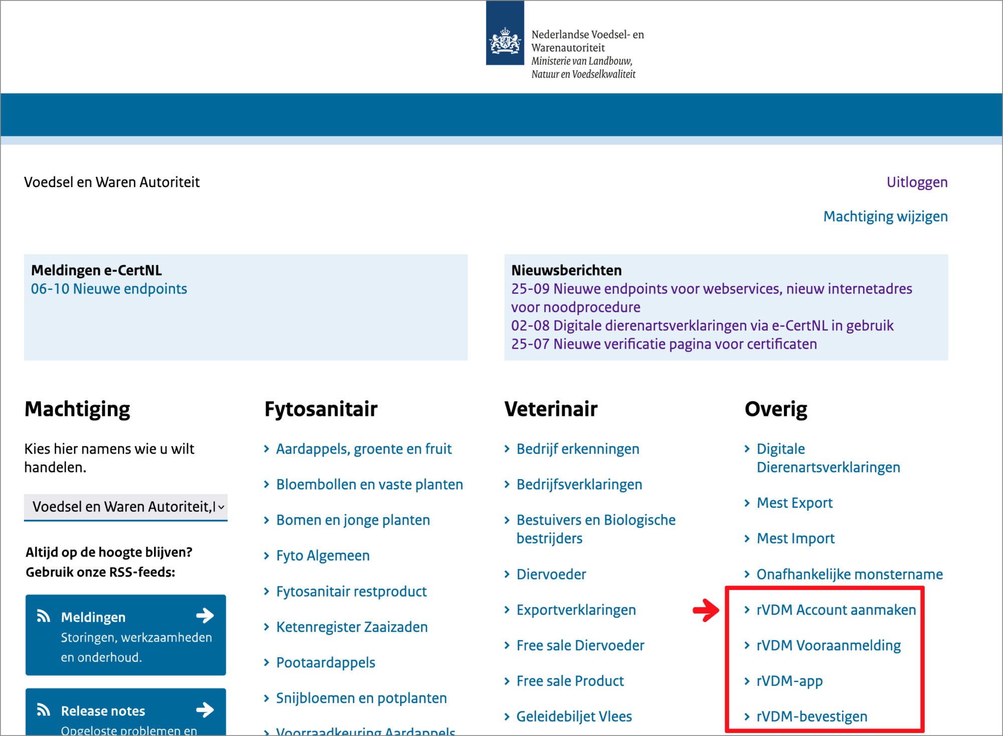 Schermvoorbeeld voor het kiezen van de sector