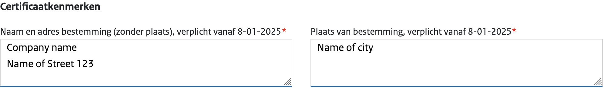 Schermvoorbeeld van de locatie om bestemming in te vullen.