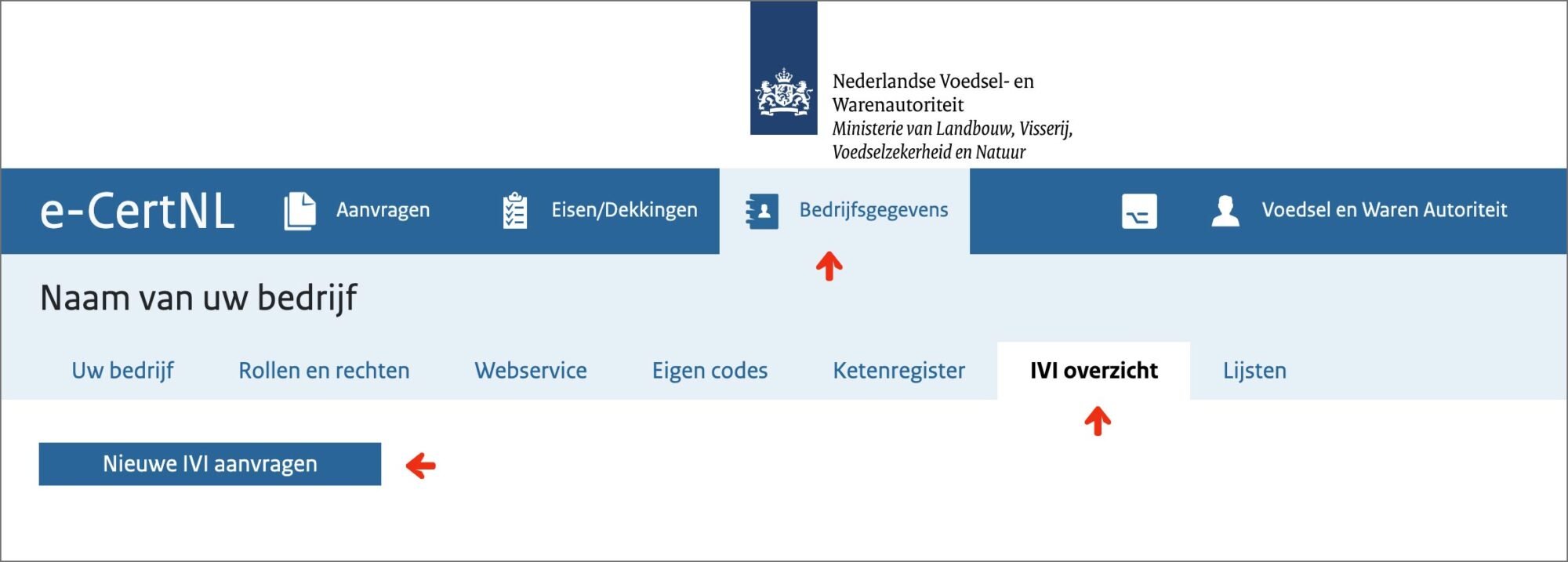 Schermvoorbeeld van het startscherm IVI aanvragen