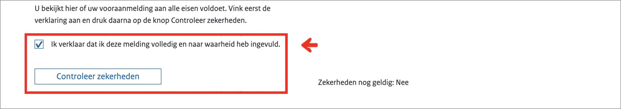 Schermvoorbeeld met accent op de plaats waar de knop en verklaring staan.