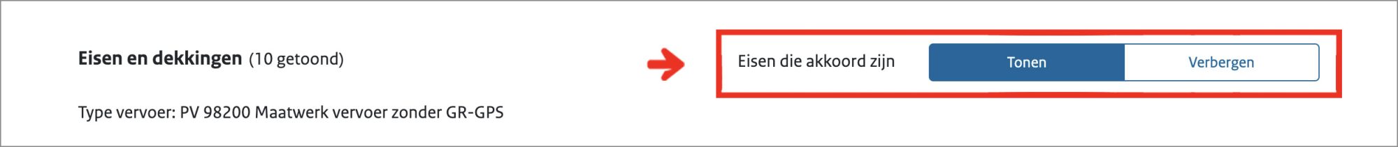 Schermvoorbeeld met accent op de plaats waar de schakelknop staat.